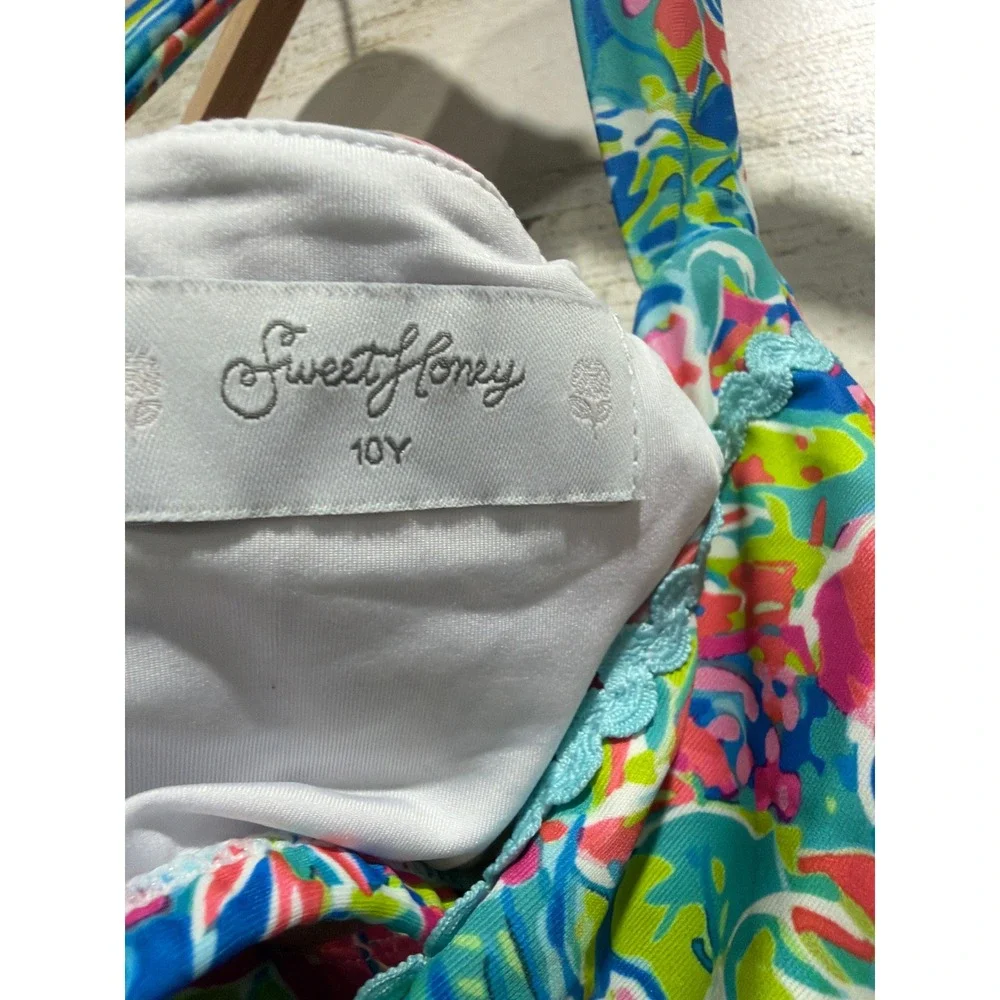 Sweet Honey Swim Top Girls 10 Multi Color Floral Lace Trim Preppy EUC